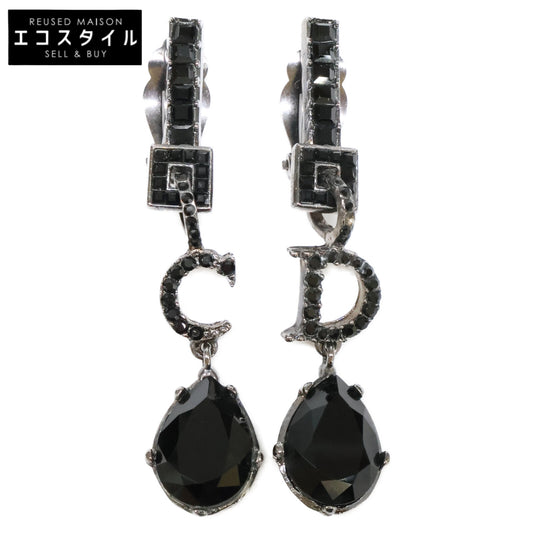 Christian Dior クリスチャンディオール ラインストーン CDモチーフ ティアドロップ イヤリング