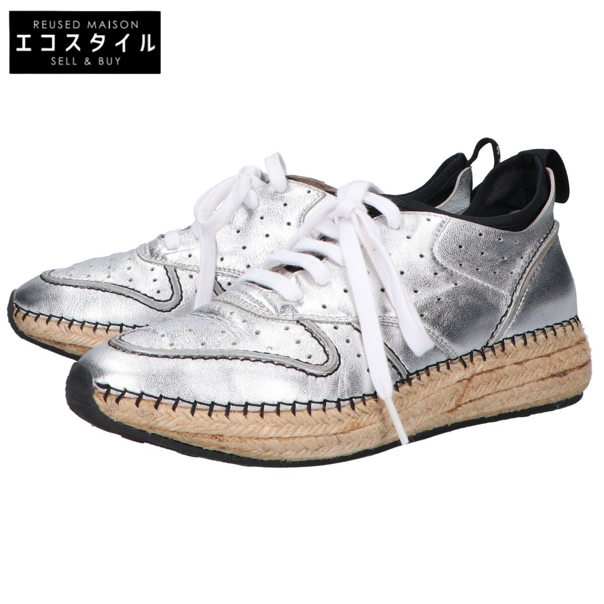 TOD'S トッズ 【新品同様】XXW29A0T690GLH1920 GOMMA RUN レザーｘラフィア エスパドリーユ ローカットスニーカー/ シューズ 37 1/2