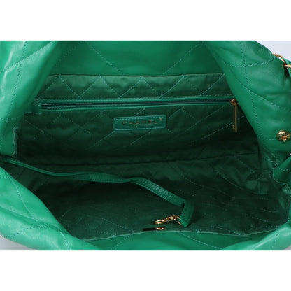 CHANEL シャネル 新品同様 AS3260 メタルプレート シャイニーカーフスキン ゴールド金具 シャネル22 スモール チェーン ショルダーバッグ