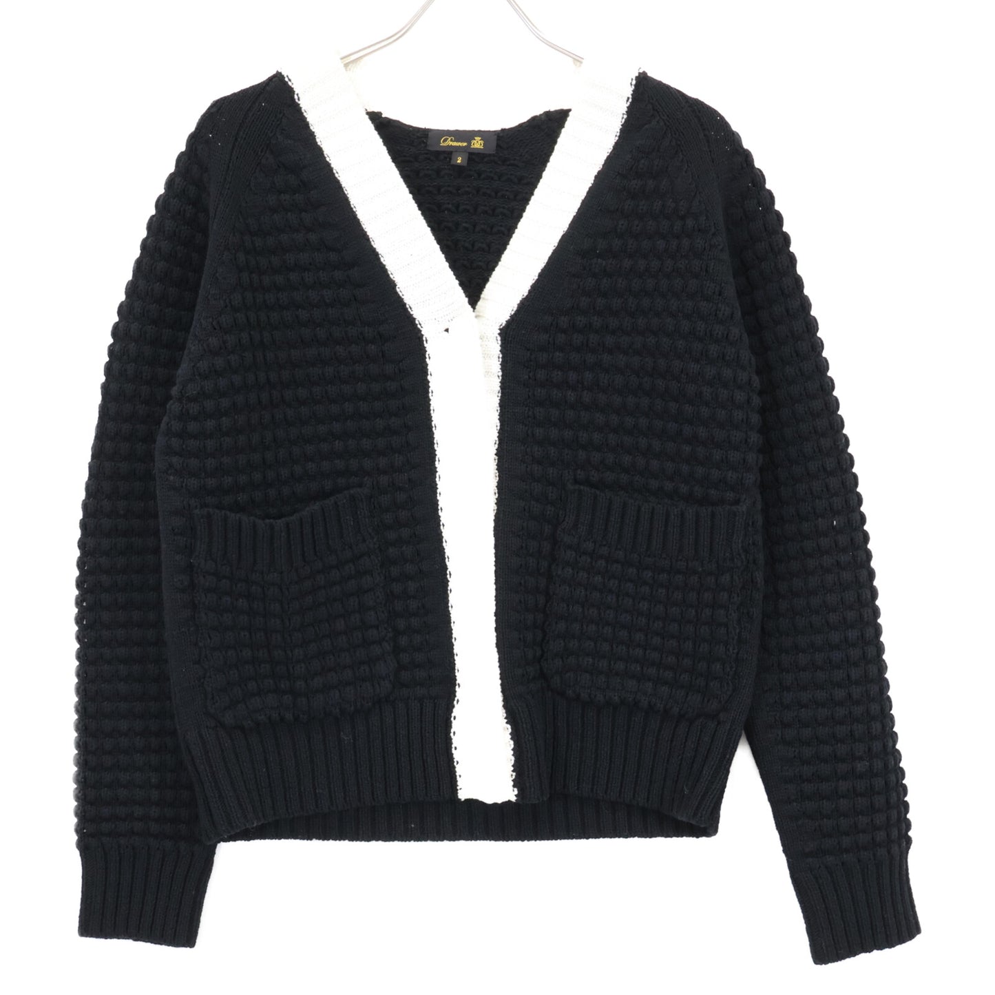 DRAWER ドゥロワー 6515-106-0308 ﾌﾞﾗｯｸ×ﾎﾜｲﾄ ｺｯﾄﾝ ﾛｺﾞﾎﾞﾀﾝ ﾊﾞｲｶﾗｰﾛｰｹﾞｰｼﾞｶｰﾃﾞｨｶﾞﾝ トップス 2