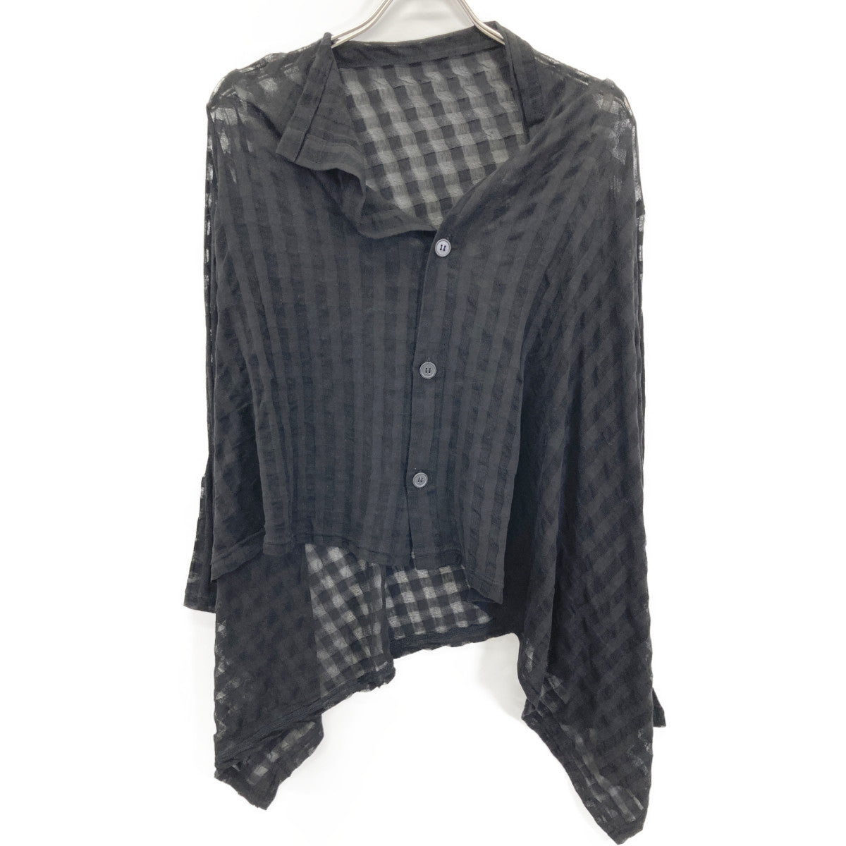 Yohji Yamamoto ヨウジヤマモト FP-T18-075 ﾌﾞﾗｯｸ SHEER PLAID JACQUARD FLARE CARDIGAN ｼｱｰﾁｪｯｸ変形ｶｰﾃﾞｨｶﾞﾝ トップス 2
