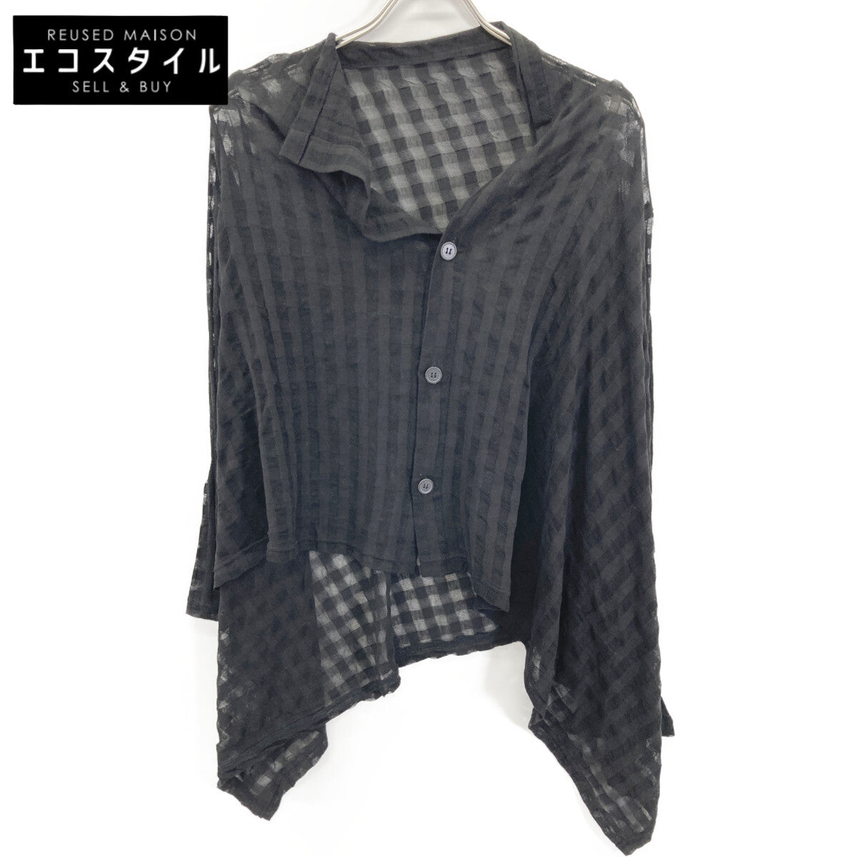 Yohji Yamamoto ヨウジヤマモト FP-T18-075 ﾌﾞﾗｯｸ SHEER PLAID JACQUARD FLARE CARDIGAN ｼｱｰﾁｪｯｸ変形ｶｰﾃﾞｨｶﾞﾝ トップス 2