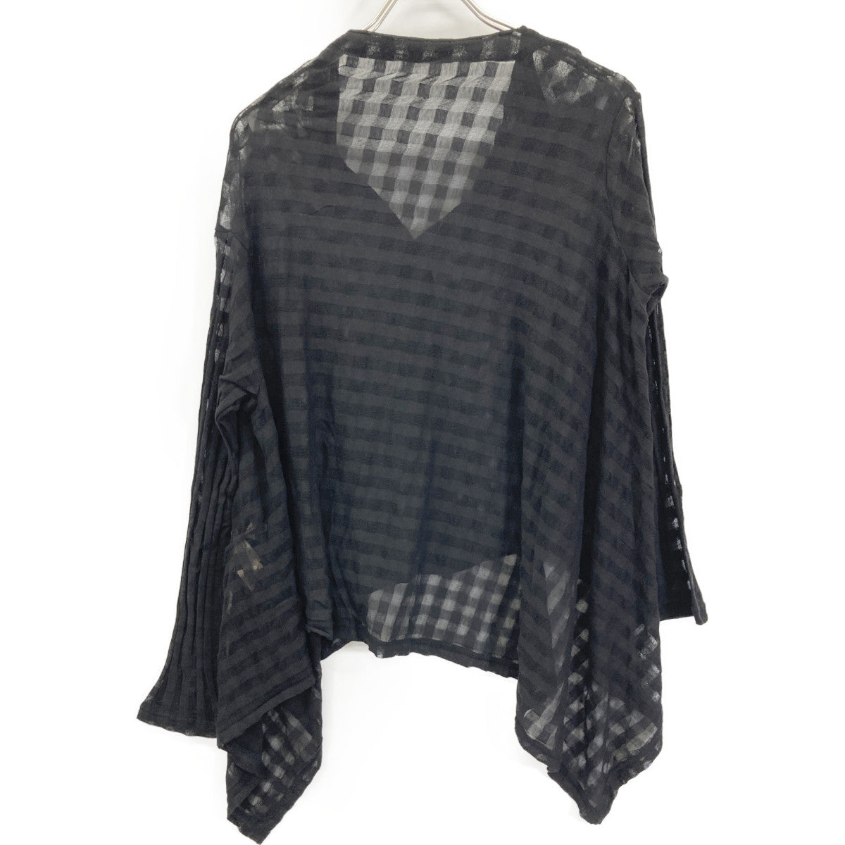 Yohji Yamamoto ヨウジヤマモト FP-T18-075 ﾌﾞﾗｯｸ SHEER PLAID JACQUARD FLARE CARDIGAN ｼｱｰﾁｪｯｸ変形ｶｰﾃﾞｨｶﾞﾝ トップス 2