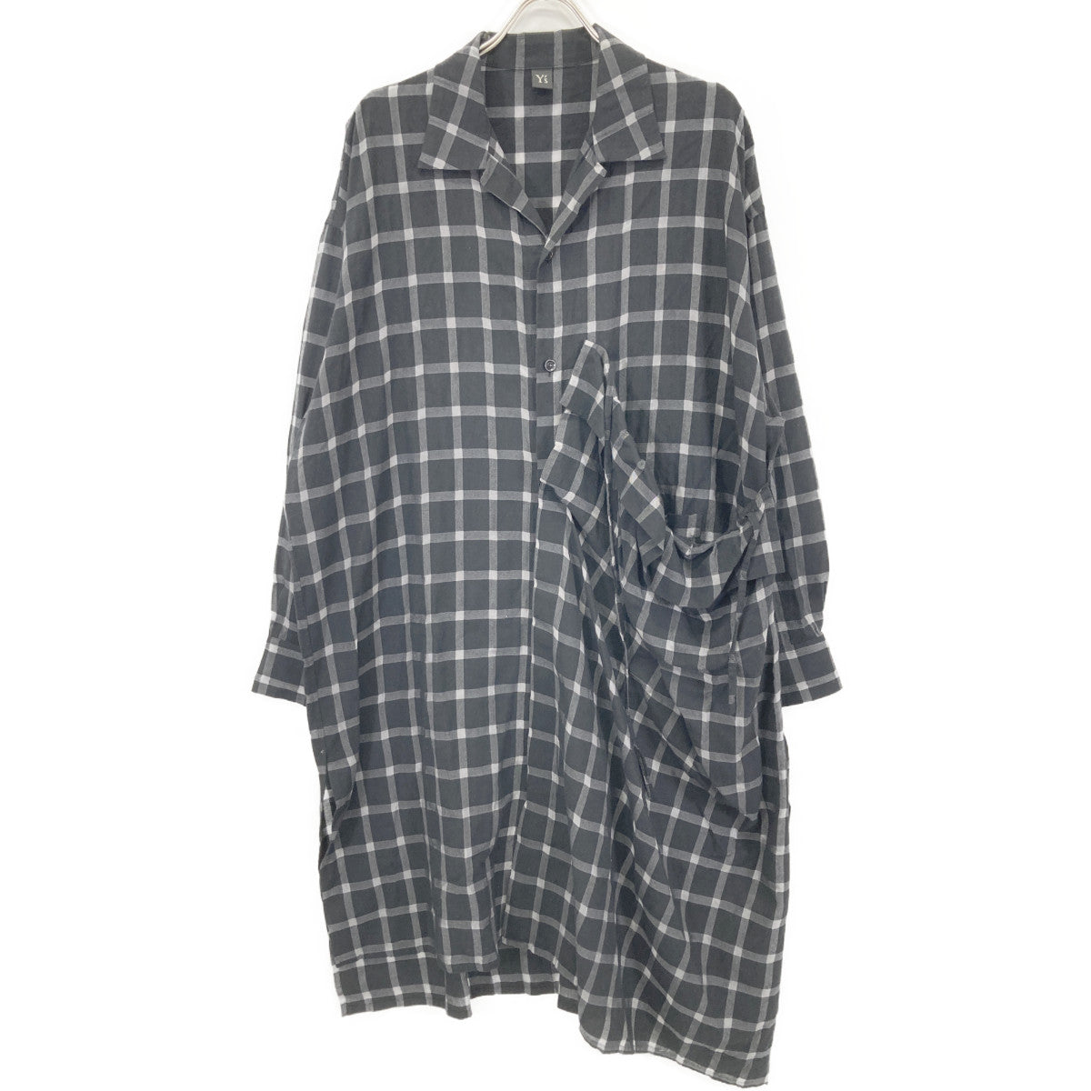 Y's ワイズ YD-D25-021 ﾌﾞﾗｯｸ COTTON CUPRO PLAID SHIRT DRESS ﾁｪｯｸｼｬﾂﾜﾝﾋﾟｰｽ ワンピース 1