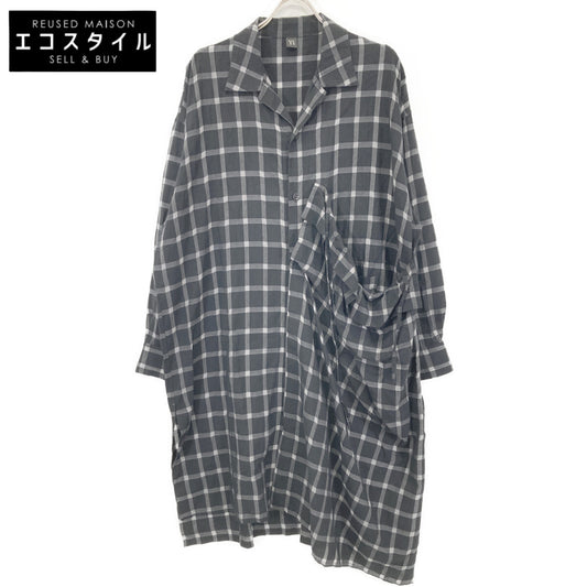 Y's ワイズ YD-D25-021 ﾌﾞﾗｯｸ COTTON CUPRO PLAID SHIRT DRESS ﾁｪｯｸｼｬﾂﾜﾝﾋﾟｰｽ ワンピース 1