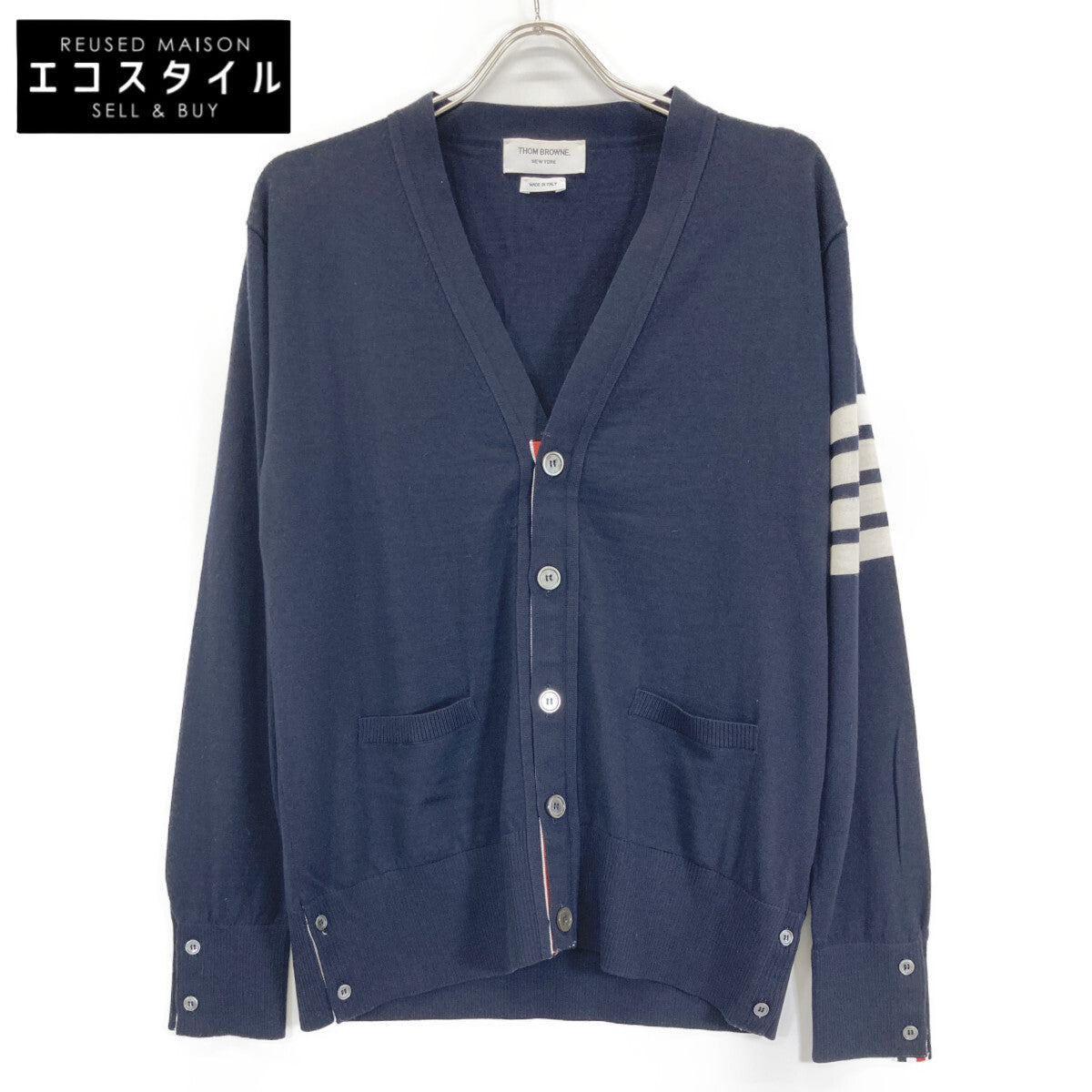 THOM BROWNE トムブラウン 【美品】MKC002A-00014415 ファインメリノウール 4BAR クラシック Vネック カーディガン/ トップス 3