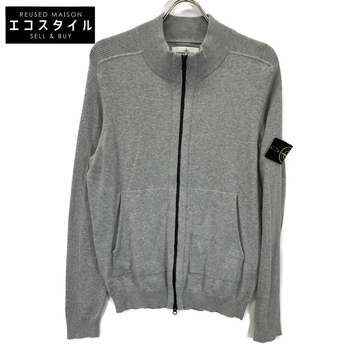 STONE ISLAND ストーンアイランド 6415562B2 ｸﾞﾚｰ ｺｯﾄﾝ ｺﾝﾊﾟｽﾊﾟｯﾁ ｼﾞｯﾌﾟｱｯﾌﾟﾆｯﾄｶｰﾃﾞｨｶﾞﾝ トップス M