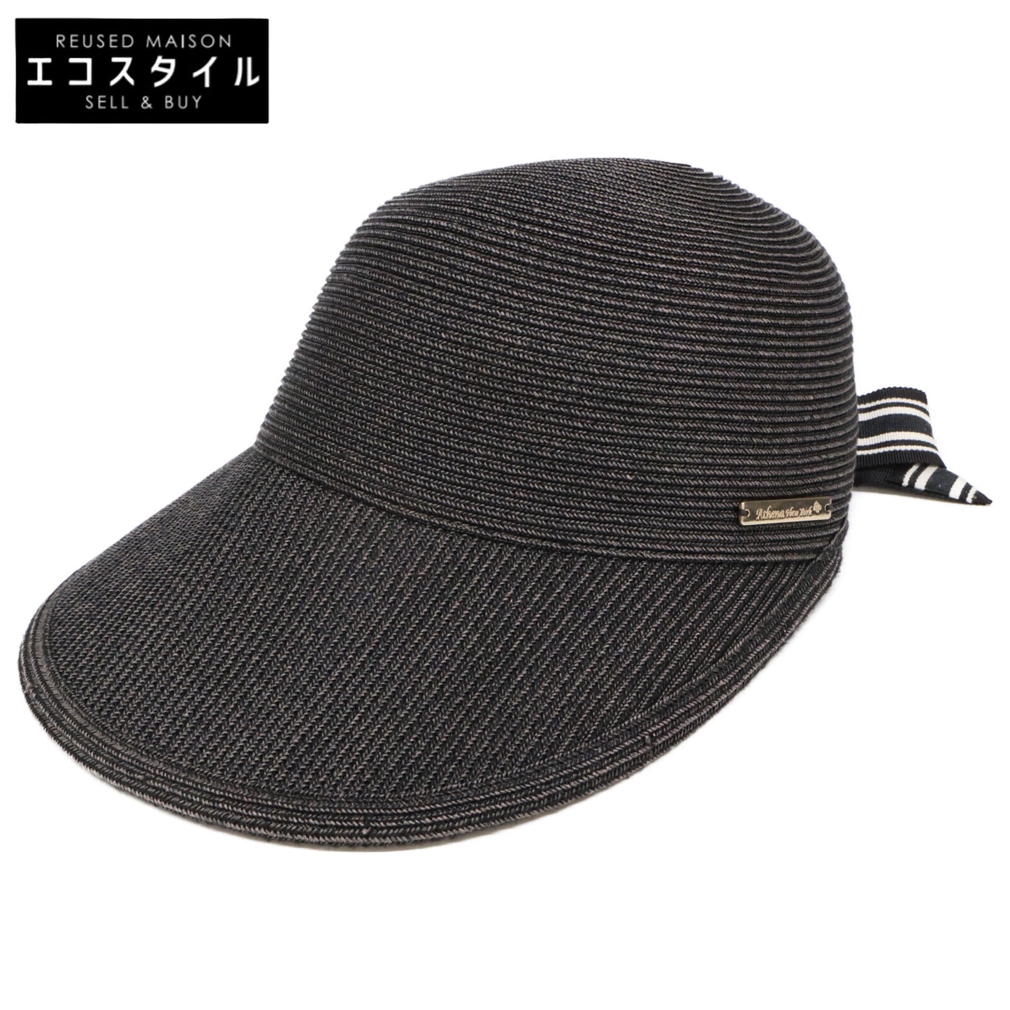 Athena New York アシーナニューヨーク 【美品】Janet Stripe ジャネット ストライプ ロゴプレート バックリボン キャップ 帽子