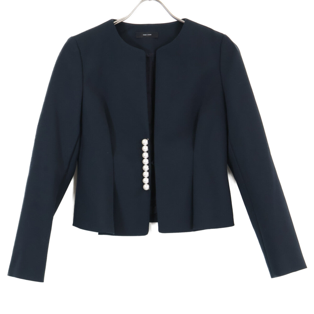 YOKOCHAN ヨーコチャン 【美品】YCJ-121-071 パール付 ノーカラー ショート ジャケット 36
