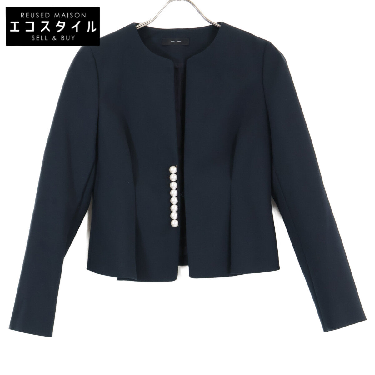 YOKOCHAN ヨーコチャン 【美品】YCJ-121-071 パール付 ノーカラー ショート ジャケット 36
