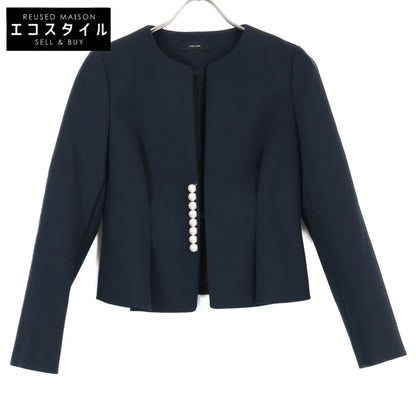 YOKOCHAN ヨーコチャン 【美品】YCJ-121-071 パール付 ノーカラー ショート ジャケット 36