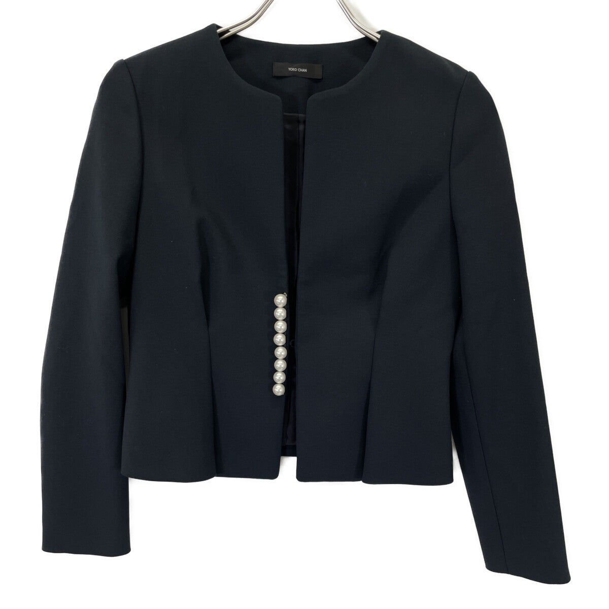 YOKOCHAN ヨーコチャン YCJ-121-071 ﾌﾞﾗｯｸ ﾊﾟｰﾙ付きﾀｯｸﾉｰｶﾗｰｼｮｰﾄｼﾞｬｹｯﾄ ジャケット 36