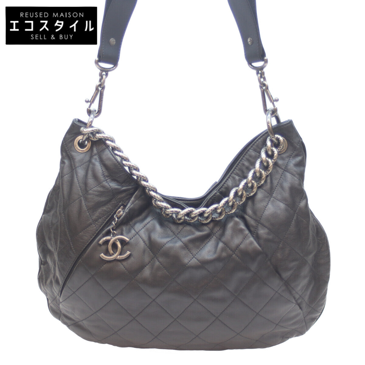 CHANEL シャネル 16番台 ﾌﾞﾗｯｸ×ｱﾝﾃｨｰｸｼﾙﾊﾞｰ ｳﾞｨﾝﾃｰｼﾞｶｰﾌ ｺｺﾌﾟﾘｰﾂ2WAYﾎｰﾎﾞｰﾊﾞｯｸﾞ ショルダーバッグ