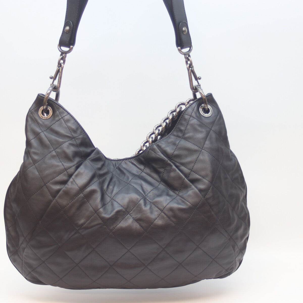 CHANEL シャネル 16番台 ﾌﾞﾗｯｸ×ｱﾝﾃｨｰｸｼﾙﾊﾞｰ ｳﾞｨﾝﾃｰｼﾞｶｰﾌ ｺｺﾌﾟﾘｰﾂ2WAYﾎｰﾎﾞｰﾊﾞｯｸﾞ ショルダーバッグ