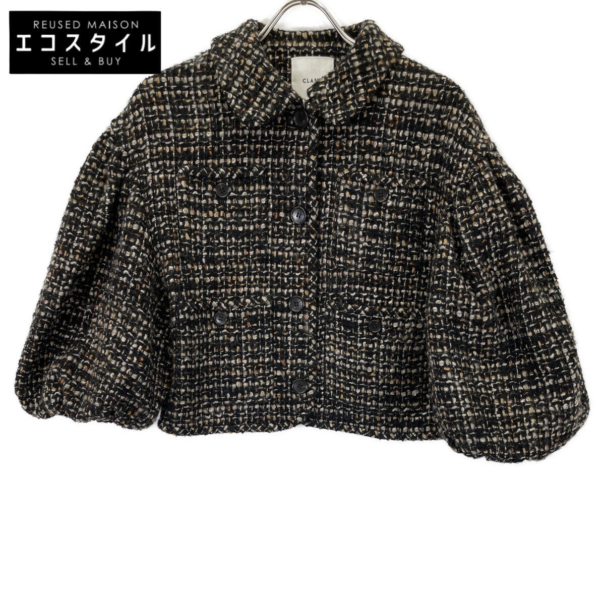 CLANE クラネ ﾌﾞﾗｯｸ mix tweed puffsleeve jacket/ﾐｯｸｽﾂｲｰﾄﾞﾊﾟﾌｽﾘｰﾌﾞｼﾞｬｹｯﾄ ジャケット 2