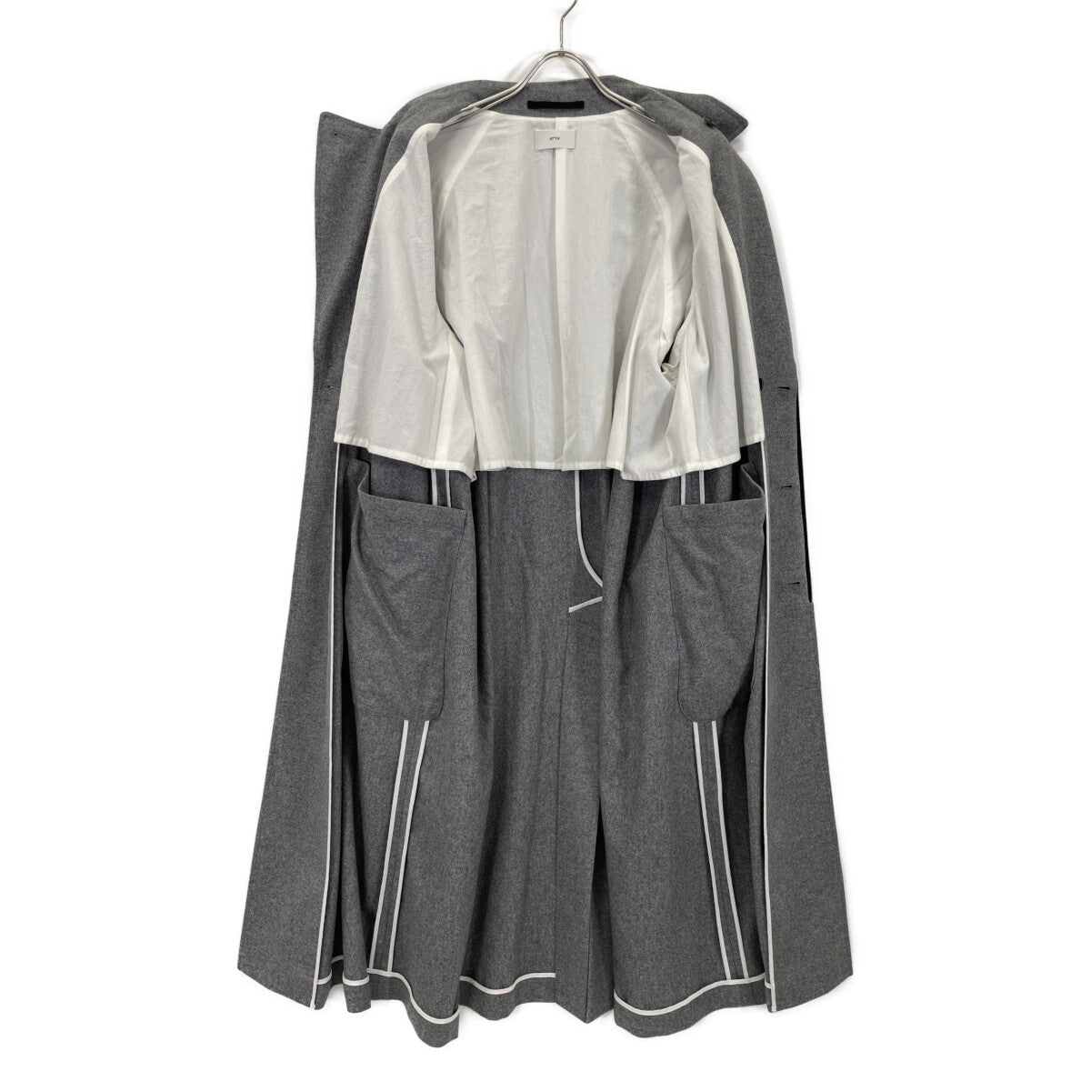 ATON エイトン ｸﾞﾚｰ ｳｰﾙ ｺｯﾄﾝﾗｲﾆﾝｸﾞ ｱｰﾑﾍﾞﾙﾄ ﾀﾞﾌﾞﾙﾌﾞﾚｽﾄ 比翼ﾛﾝｸﾞｺｰﾄ コート 2