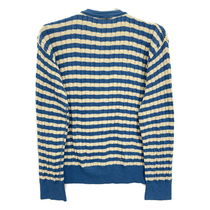 45R フォーティファイブ アール 70180164 ﾌﾞﾙｰ×ﾎﾜｲﾄ 超ｶﾞｰｾﾞｹｰﾌﾞﾙ縞の908ﾆｯﾄｿｰｶｰﾃﾞｨｶﾞﾝ トップス 2