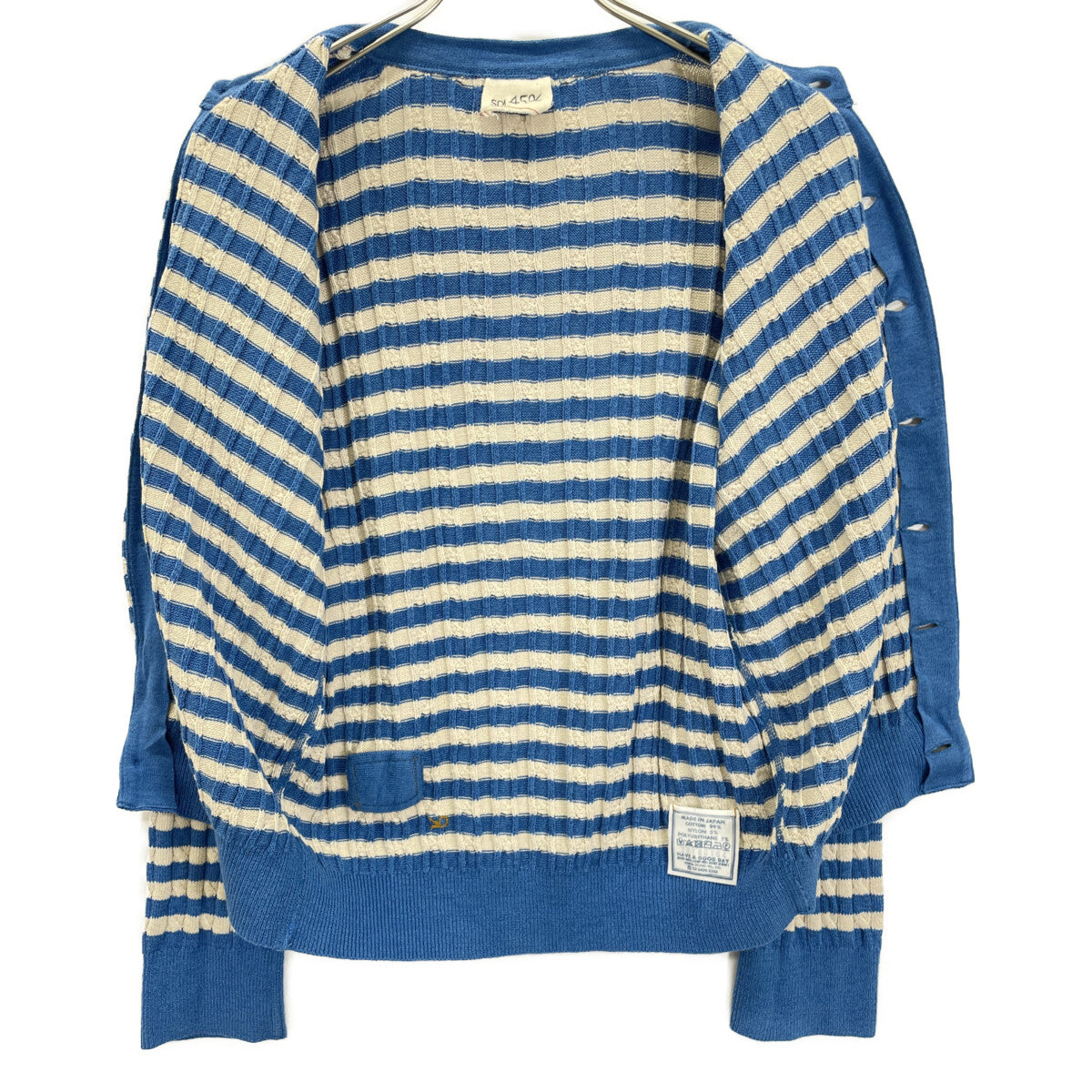 45R フォーティファイブ アール 70180164 ﾌﾞﾙｰ×ﾎﾜｲﾄ 超ｶﾞｰｾﾞｹｰﾌﾞﾙ縞の908ﾆｯﾄｿｰｶｰﾃﾞｨｶﾞﾝ トップス 2