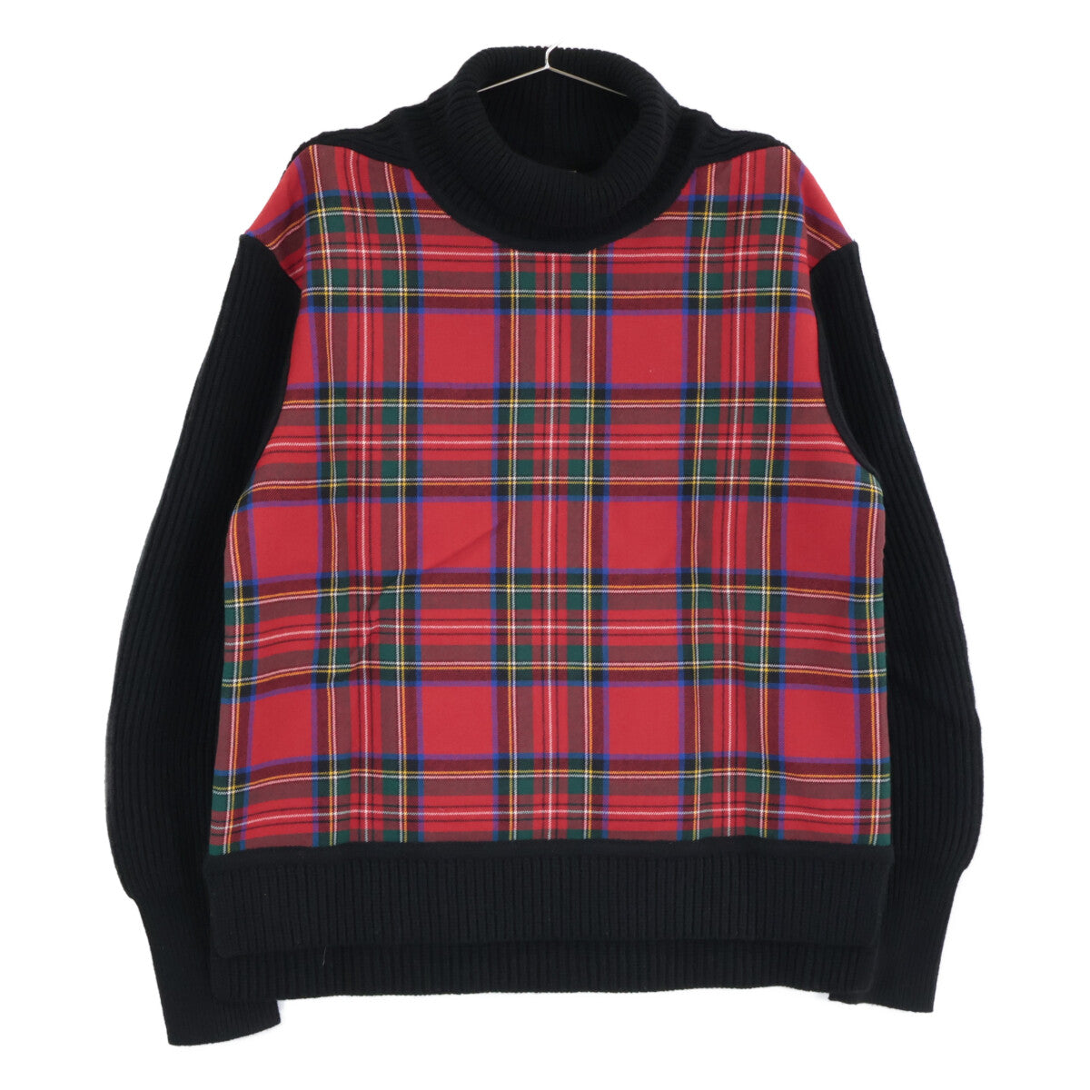 BURBERRY バーバリー 4068133 ﾌﾞﾗｯｸ×ﾚｯﾄﾞ ﾀｰﾀﾝﾁｪｯｸﾀｰﾄﾙﾈｯｸﾆｯﾄ トップス Ｍ