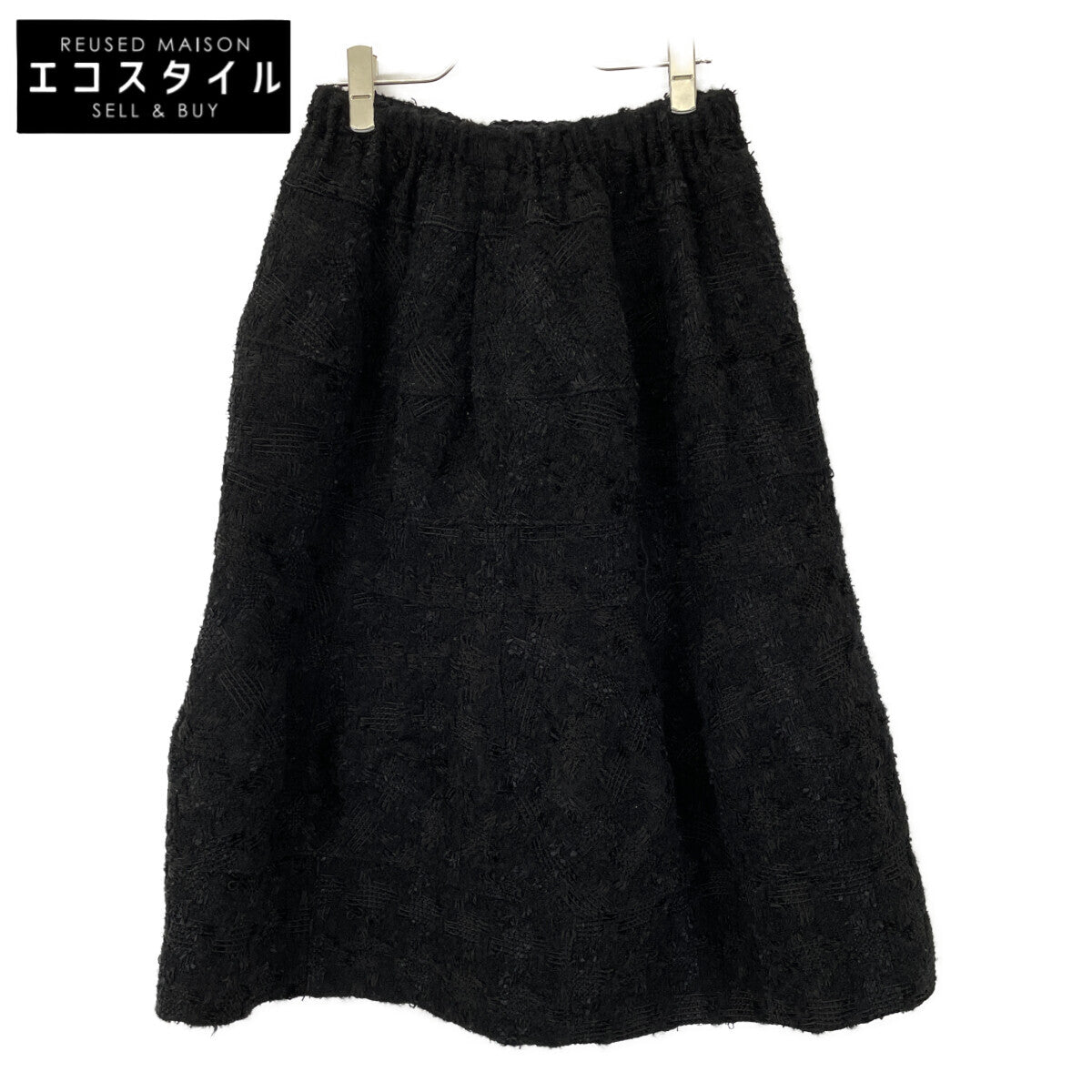 tricotCOMMEdesGARCONS トリココムデギャルソン TB-S002 ﾌﾞﾗｯｸ ｳｰﾙ混 ｼﾞｬｶﾞｰﾄﾞ織 ﾌﾚｱﾛﾝｸﾞｽｶｰﾄ スカート Ⅿ