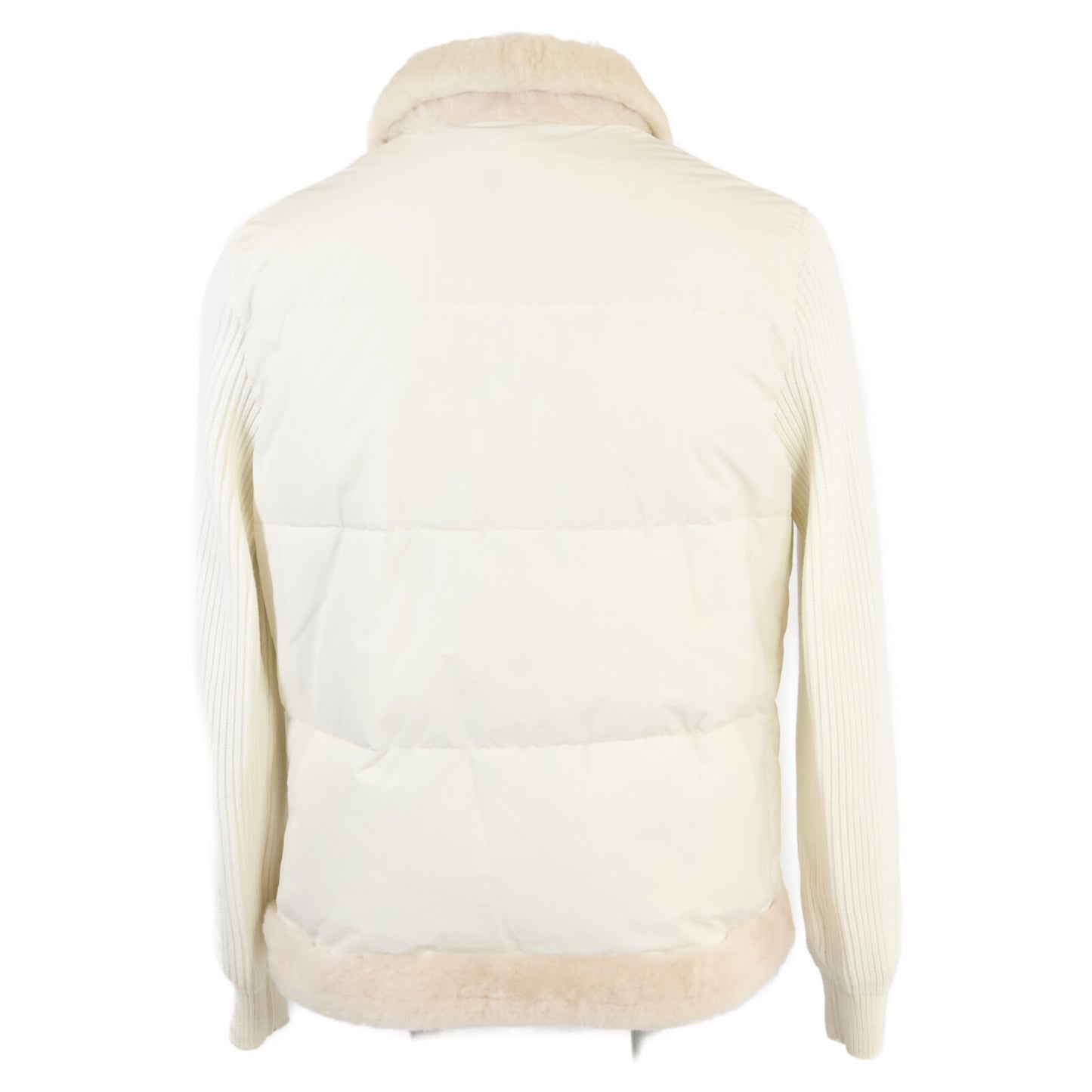 1piu1uguale3 ウノピゥウノウグァーレトレ ｘEMMETI エンメティ【美品/国内正規】MRB601 113 EMMETI RIB SLEEVE MOUTON STAND ムートン切替 ダウン ジャケット V