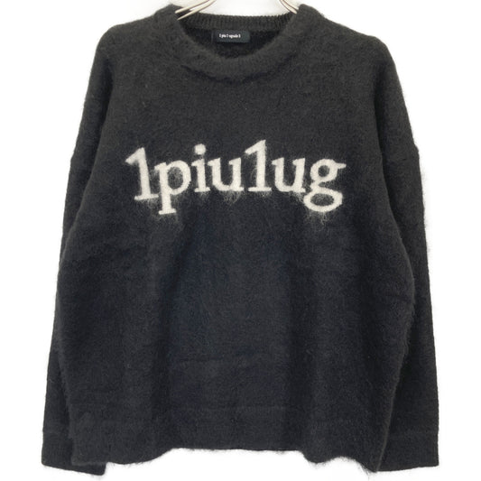 1piu1uguale3 ウノピゥウノウグァーレトレ MRK277 24AW ﾌﾞﾗｯｸ BIG CREW ｽｰﾊﾟｰﾓﾍﾔﾛｺﾞｸﾙｰﾈｯｸﾆｯﾄ トップス V