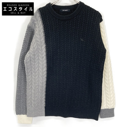 1piu1uguale3 ウノピゥウノウグァーレトレ MRK278 ﾌﾞﾗｯｸ×ｸﾞﾚｰ CRAZY CABLE CREW ｹｰﾌﾞﾙｸﾙｰﾈｯｸﾆｯﾄ トップス Ⅲ