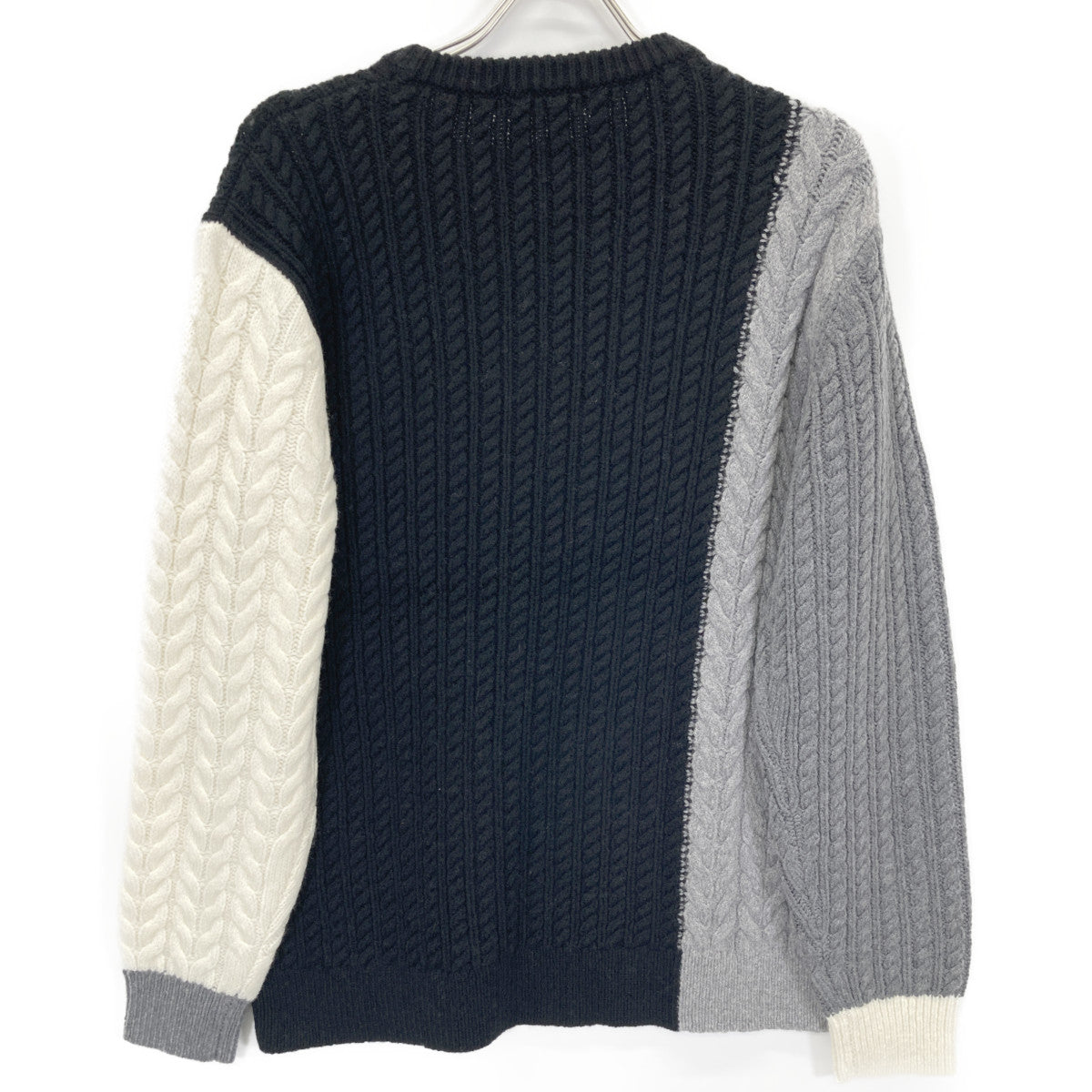 1piu1uguale3 ウノピゥウノウグァーレトレ MRK278 ﾌﾞﾗｯｸ×ｸﾞﾚｰ CRAZY CABLE CREW ｹｰﾌﾞﾙｸﾙｰﾈｯｸﾆｯﾄ トップス Ⅲ