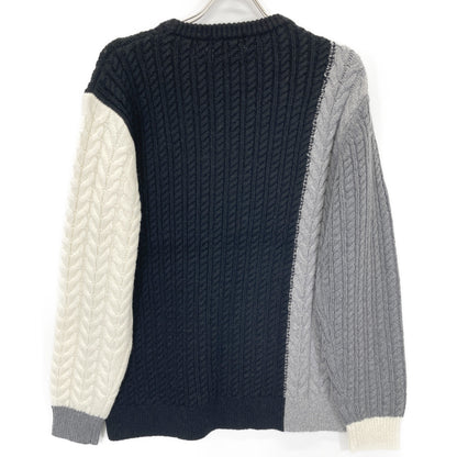 1piu1uguale3 ウノピゥウノウグァーレトレ MRK278 ﾌﾞﾗｯｸ×ｸﾞﾚｰ CRAZY CABLE CREW ｹｰﾌﾞﾙｸﾙｰﾈｯｸﾆｯﾄ トップス Ⅲ