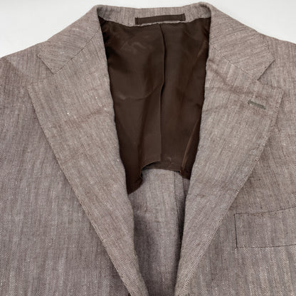 Brilla per il gusto ブリッラ ペル イル グスト ﾌﾞﾗｳﾝ ﾘﾈﾝ混 ﾍﾘﾝﾎﾞｰﾝ 3ﾎﾞﾀﾝ 段返り ｼﾞｬｹｯﾄ ジャケット 48