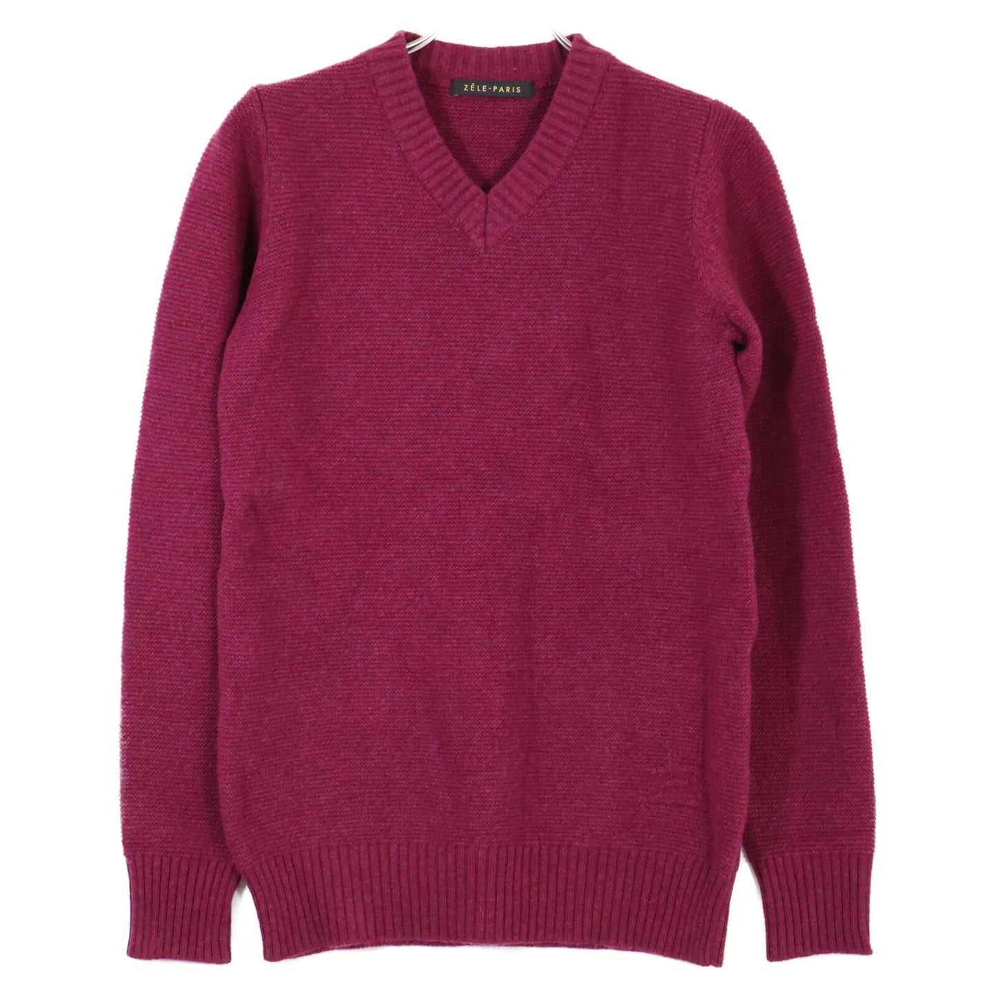 ZELE-PARIS ゼルパリ ﾚｯﾄﾞﾊﾟｰﾌﾟﾙ ｶｼﾐﾔ100 Vﾈｯｸﾆｯﾄ トップス 48