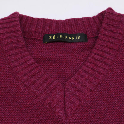 ZELE-PARIS ゼルパリ ﾚｯﾄﾞﾊﾟｰﾌﾟﾙ ｶｼﾐﾔ100 Vﾈｯｸﾆｯﾄ トップス 48