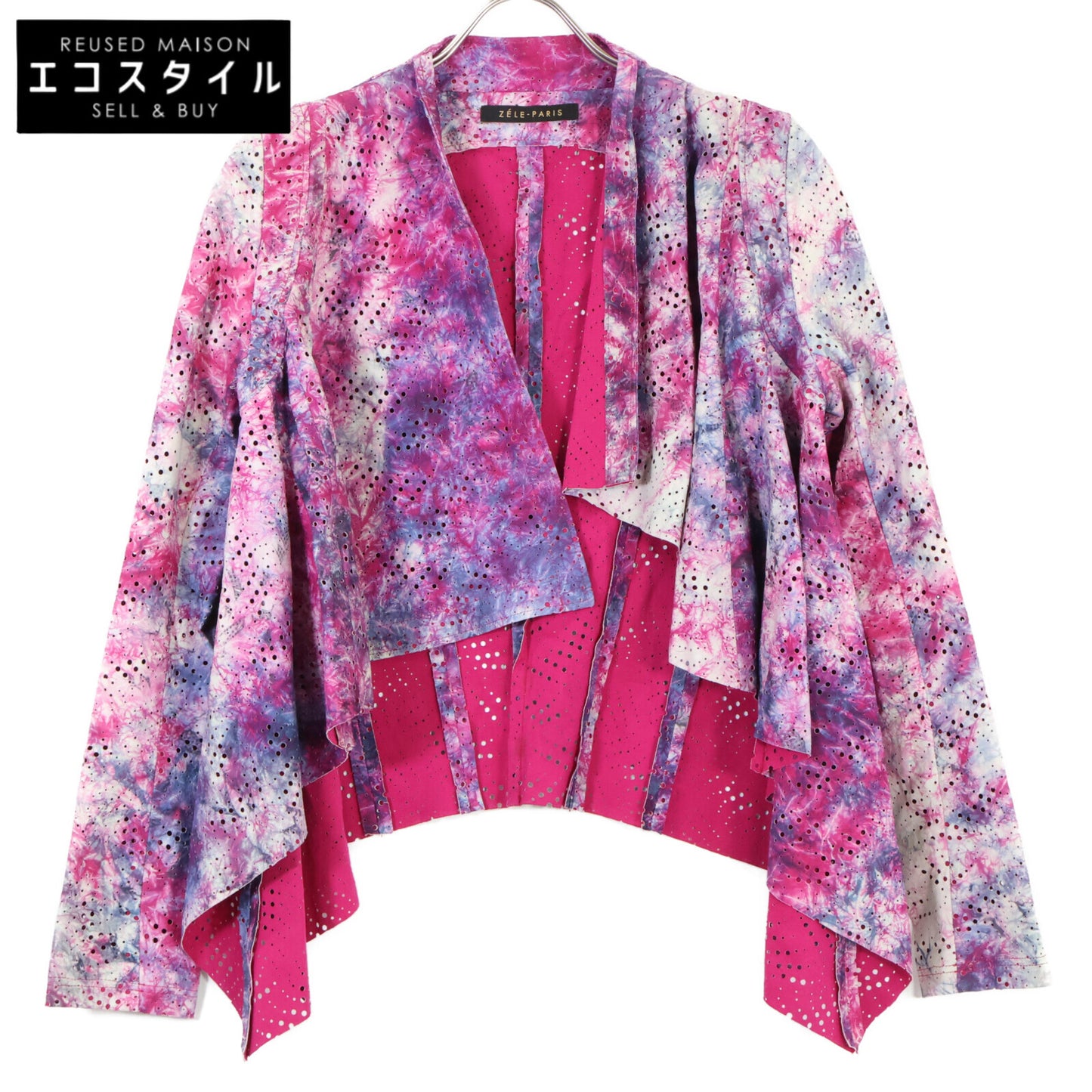 ZELE-PARIS ゼルパリ ﾋﾟﾝｸ×ﾊﾟｰﾌﾟﾙ ﾀｲﾀﾞｲ柄ﾊﾟﾝﾁﾝｸﾞｱｼﾝﾒﾄﾘｰﾚｻﾞｰｼﾞｬｹｯﾄ ジャケット 表記無し