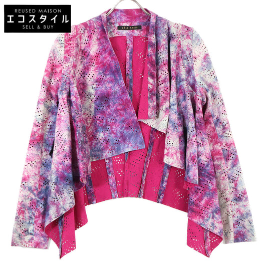 ZELE-PARIS ゼルパリ ﾋﾟﾝｸ×ﾊﾟｰﾌﾟﾙ ﾀｲﾀﾞｲ柄ﾊﾟﾝﾁﾝｸﾞｱｼﾝﾒﾄﾘｰﾚｻﾞｰｼﾞｬｹｯﾄ ジャケット 表記無し