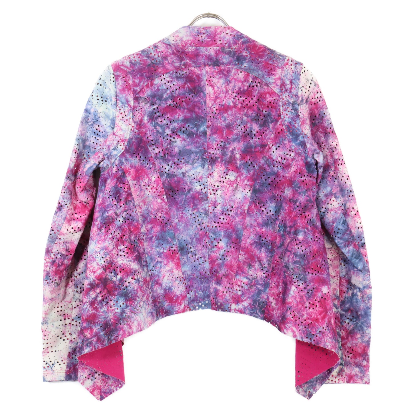 ZELE-PARIS ゼルパリ ﾋﾟﾝｸ×ﾊﾟｰﾌﾟﾙ ﾀｲﾀﾞｲ柄ﾊﾟﾝﾁﾝｸﾞｱｼﾝﾒﾄﾘｰﾚｻﾞｰｼﾞｬｹｯﾄ ジャケット 表記無し