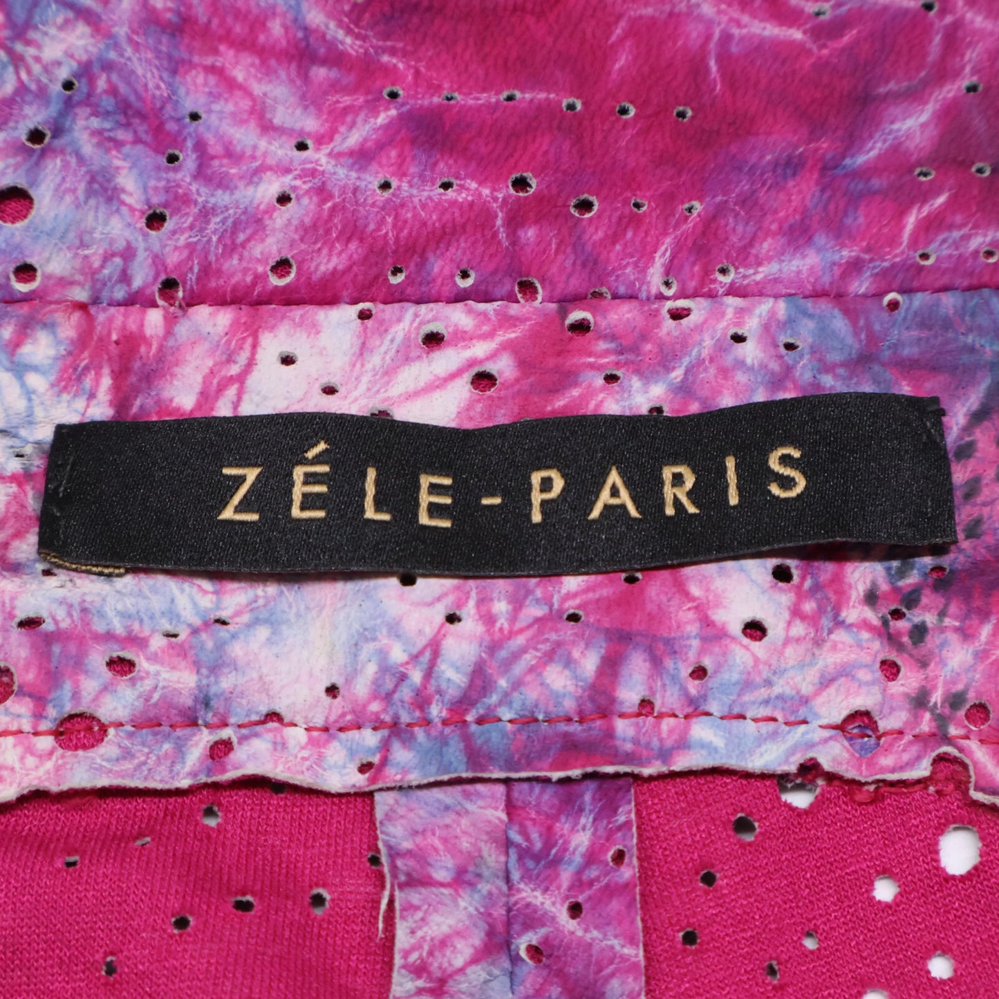 ZELE-PARIS ゼルパリ ﾋﾟﾝｸ×ﾊﾟｰﾌﾟﾙ ﾀｲﾀﾞｲ柄ﾊﾟﾝﾁﾝｸﾞｱｼﾝﾒﾄﾘｰﾚｻﾞｰｼﾞｬｹｯﾄ ジャケット 表記無し