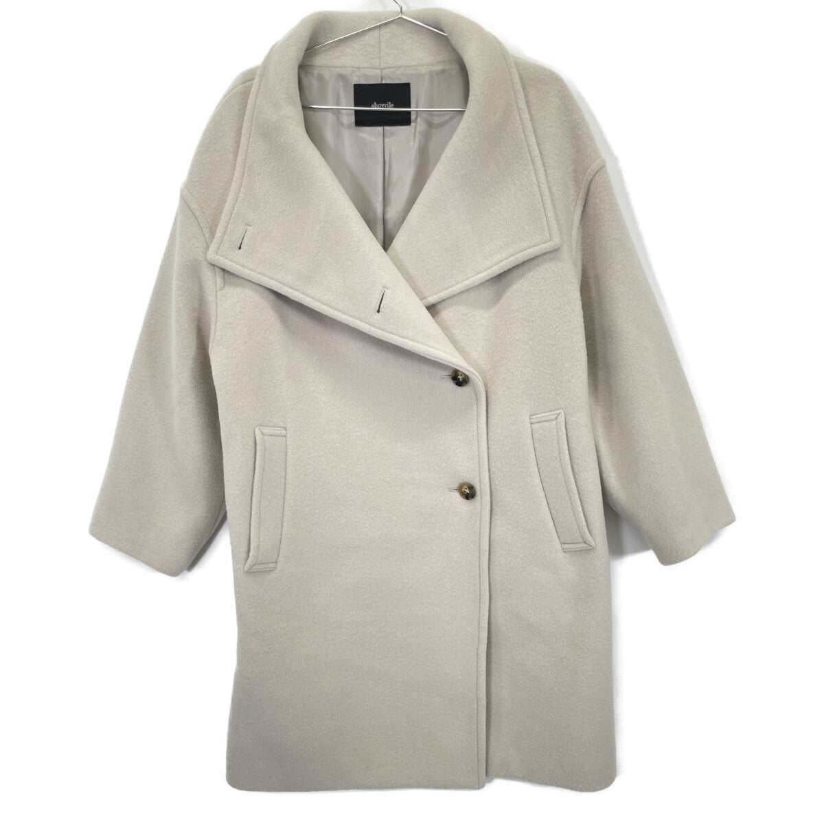 allureville アルアバイル ﾍﾞｰｼﾞｭ ｳｰﾙ混 KIWIﾗﾑﾘﾊﾞｰﾛﾝｸﾞｺｰﾄ コート 2