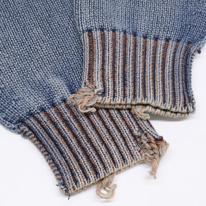 DIESEL ディーゼル A11195 K-DELOS ﾌﾞﾙｰ ｺｯﾄﾝ×ｳｰﾙ ﾀﾞﾒｰｼﾞｳｫｯｼｭ加工 ﾆｯﾄﾌﾟﾙｵｰﾊﾞｰ トップス L