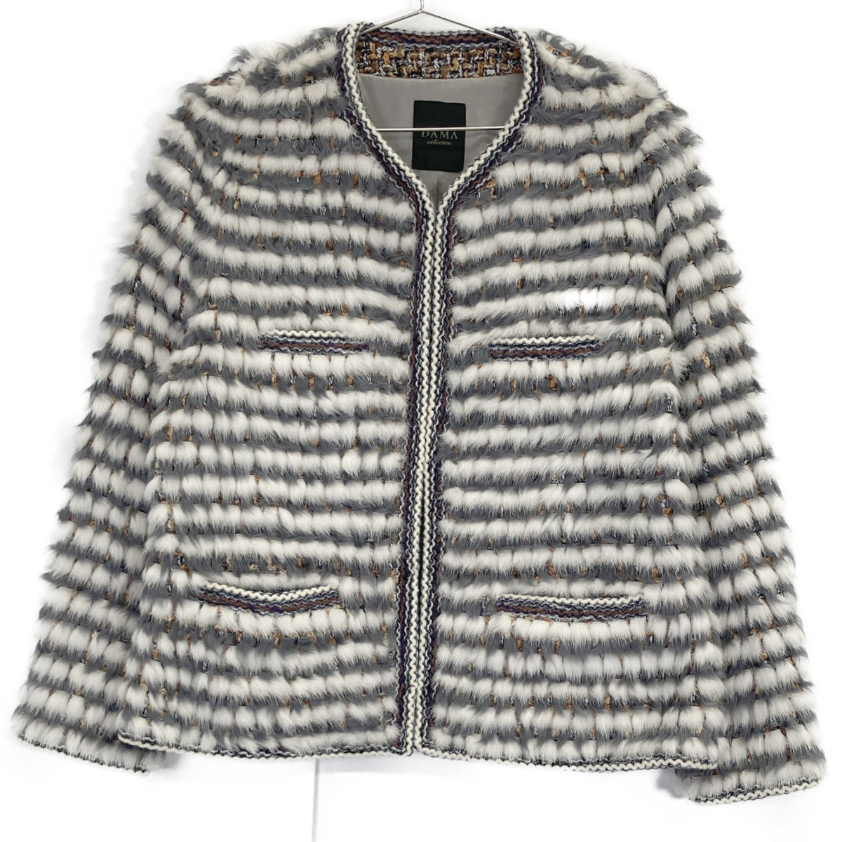 DAMAcollection ダーマコレクション ｸﾞﾚｰ×ﾎﾜｲﾄ ﾐﾝｸ･ﾗﾑﾌｧｰ ﾂｲｰﾄﾞｼﾞｬｹｯﾄ ジャケット 2