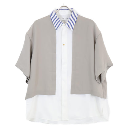 CULLNI クルニ 23SS 23ｰSSｰ037B ﾎﾜｲﾄ×ﾍﾞｰｼﾞｭ ﾚｲﾔｰﾄﾞ S/Sｼｬﾂ トップス 1