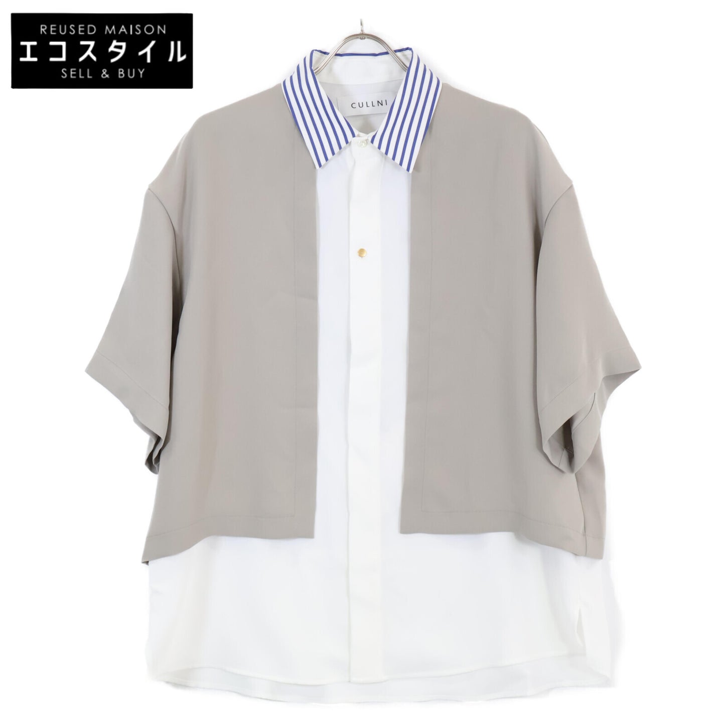 CULLNI クルニ 23SS 23ｰSSｰ037B ﾎﾜｲﾄ×ﾍﾞｰｼﾞｭ ﾚｲﾔｰﾄﾞ S/Sｼｬﾂ トップス 1