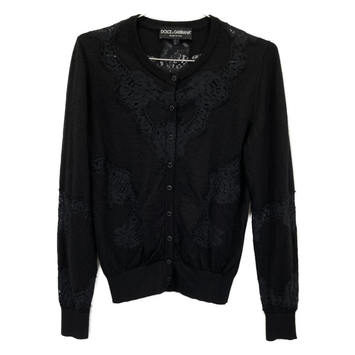 DOLCE&GABBANA ドルチェアンドガッバーナ ﾌﾞﾗｯｸ ｶｼﾐﾔ ｼﾙｸ混 ﾛﾝｸﾞｽﾘｰﾌﾞ ﾚｰｽｶｰﾃﾞｨｶﾞﾝ トップス 40