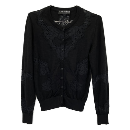 DOLCE&GABBANA ドルチェアンドガッバーナ ﾌﾞﾗｯｸ ｶｼﾐﾔ ｼﾙｸ混 ﾛﾝｸﾞｽﾘｰﾌﾞ ﾚｰｽｶｰﾃﾞｨｶﾞﾝ トップス 40