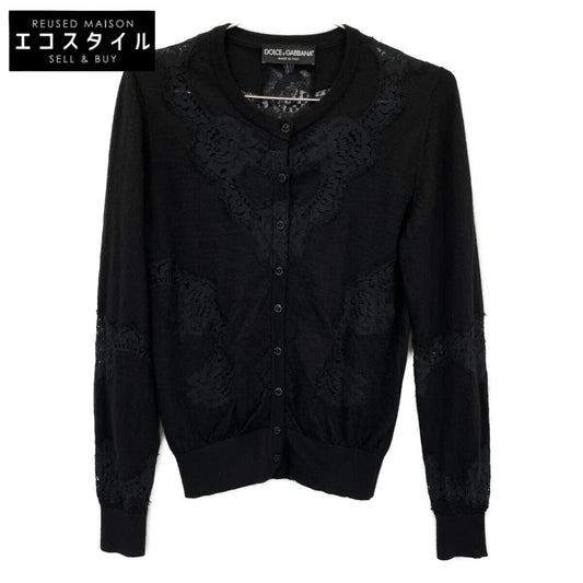 DOLCE&GABBANA ドルチェアンドガッバーナ ﾌﾞﾗｯｸ ｶｼﾐﾔ ｼﾙｸ混 ﾛﾝｸﾞｽﾘｰﾌﾞ ﾚｰｽｶｰﾃﾞｨｶﾞﾝ トップス 40