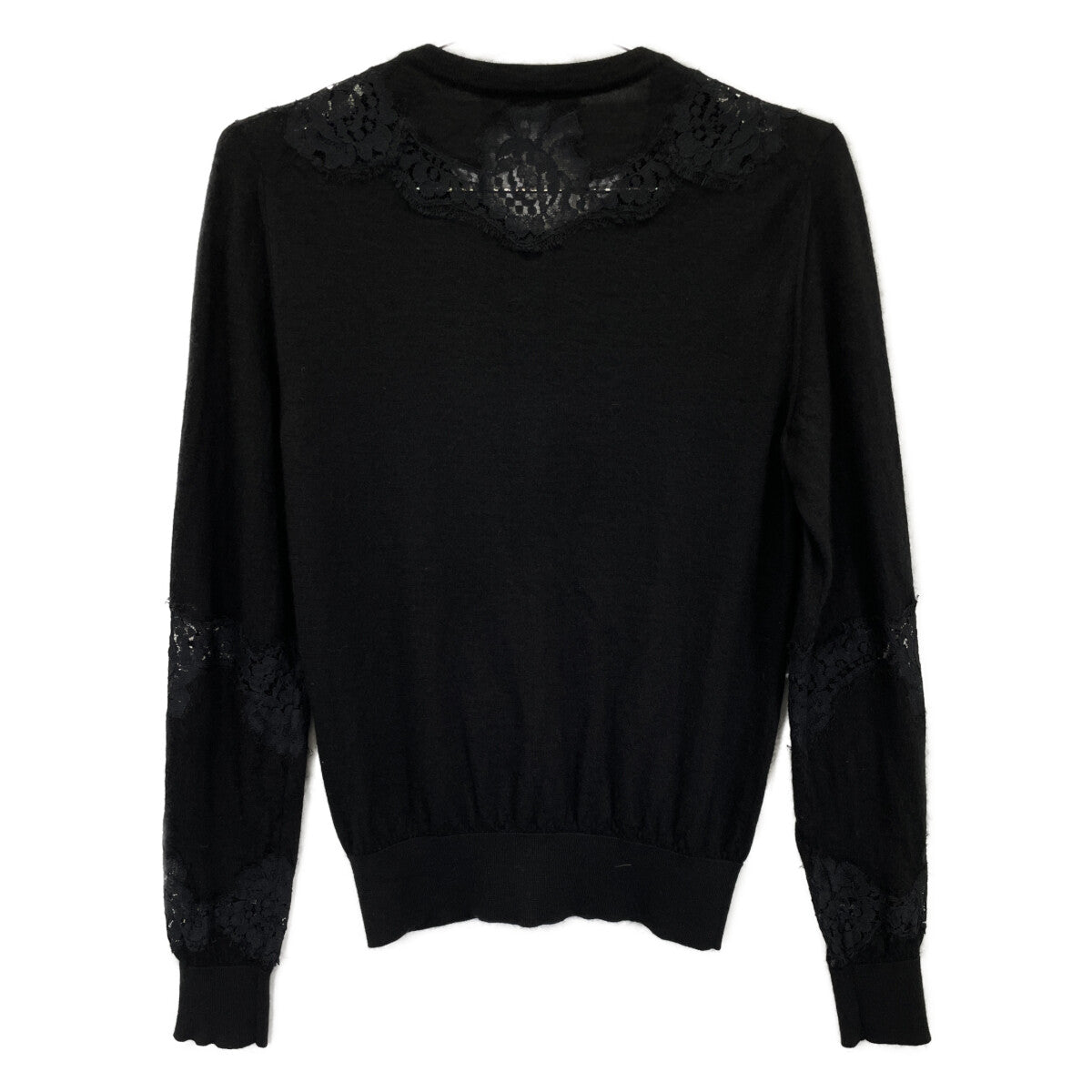 DOLCE&GABBANA ドルチェアンドガッバーナ ﾌﾞﾗｯｸ ｶｼﾐﾔ ｼﾙｸ混 ﾛﾝｸﾞｽﾘｰﾌﾞ ﾚｰｽｶｰﾃﾞｨｶﾞﾝ トップス 40