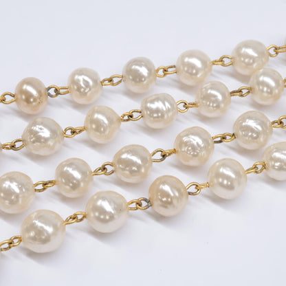 CHANEL シャネル 12P A61660Y09448 ヴィンテージ ロゴプレート フェイクバロックパール ロング ネックレス