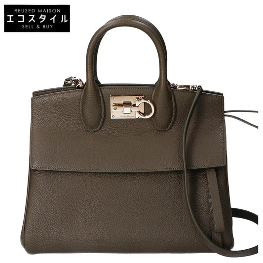 Salvatore Ferragamo サルヴァトーレフェラガモ 新品同様 DH-21 H159 THE STUDIO SMALL カーフスキン ガンチーニ金具 2WAY ハンドバッグ