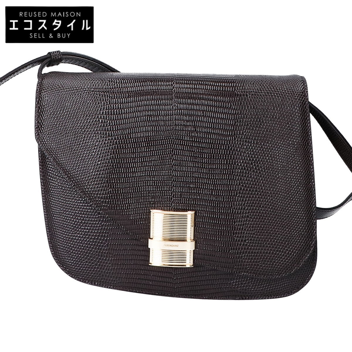 Salvatore Ferragamo サルヴァトーレフェラガモ 6798 FIAMMA M/フィアンマ ミディアム 型押しカーフスキン ショルダーバッグ