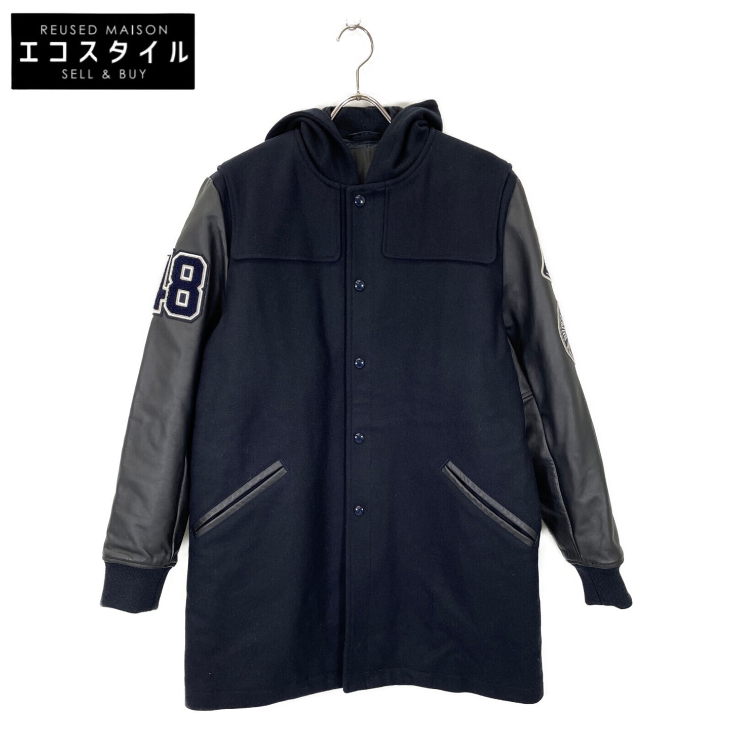 VAN JACKET ヴァンジャケット KW-86508 ネイビー レザー切替 ロングジャケット ジャケット L