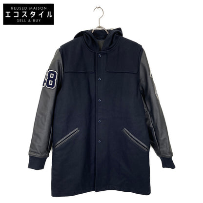 VAN JACKET ヴァンジャケット KW-86508 ネイビー レザー切替 ロングジャケット ジャケット L